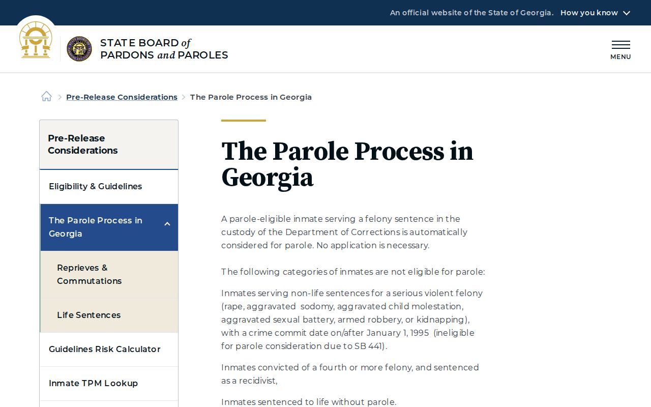 Putnam County parole and probation Georgia parole process