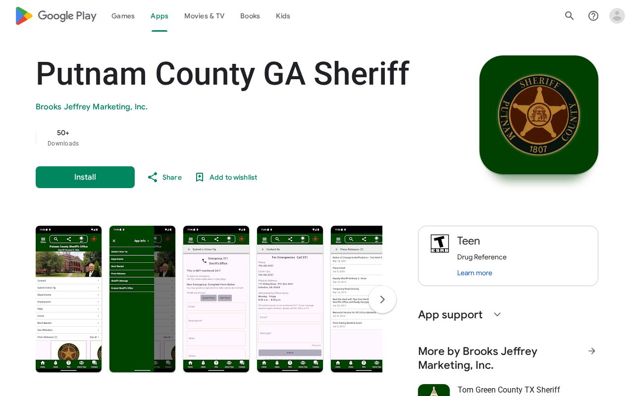 Google Play listing for the Putnam County GA Sheriff app